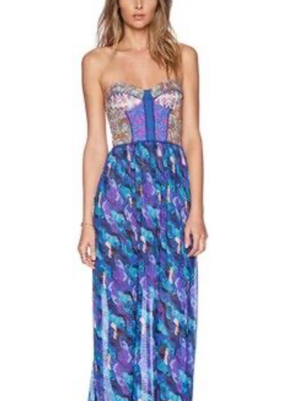 maaji dress s Women’s Purple Patterned Maxi Dress - Strap Bodice